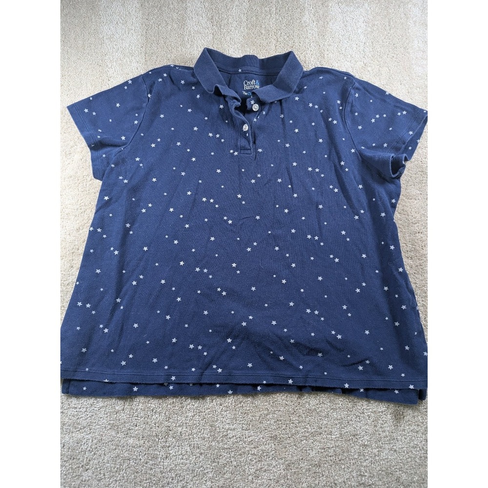 Croft & Barrow Women's Polo Top Navy XL Cotton Star‎ Print